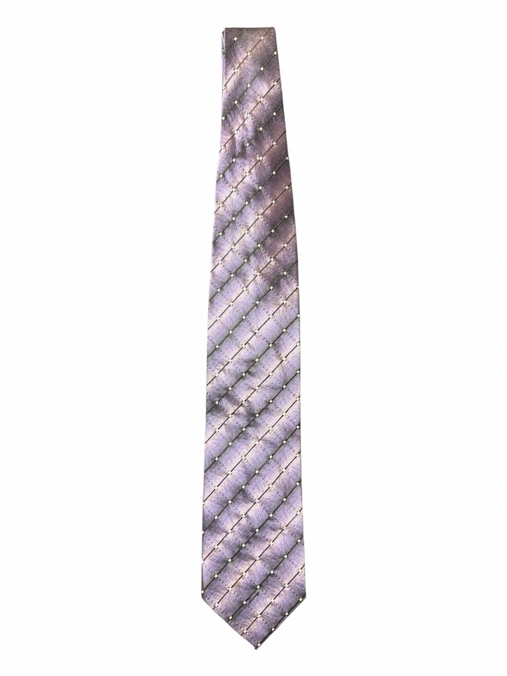 Yves Saint Laurent Lavender Silk Tie with Silver Dot Grid